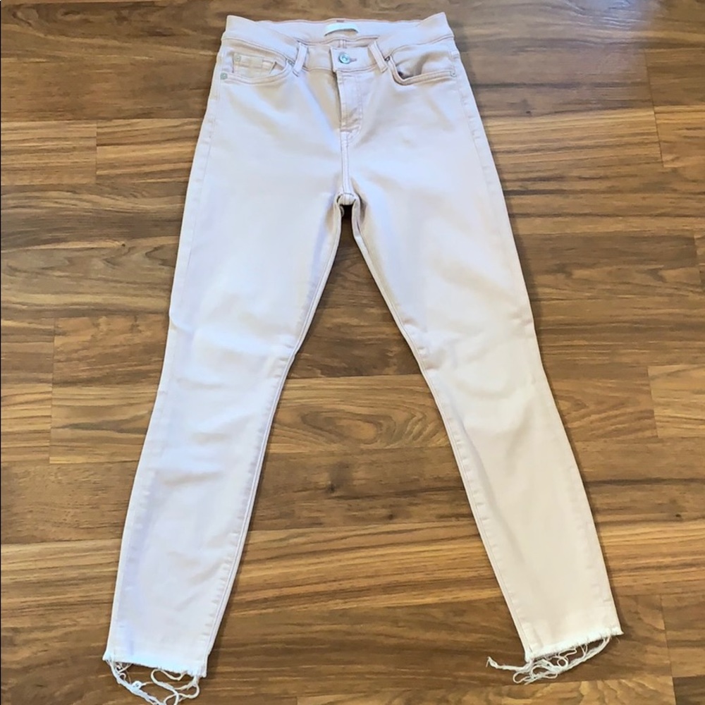7 For All Mankind Blush Pink Raw Hem Skinny Jeans